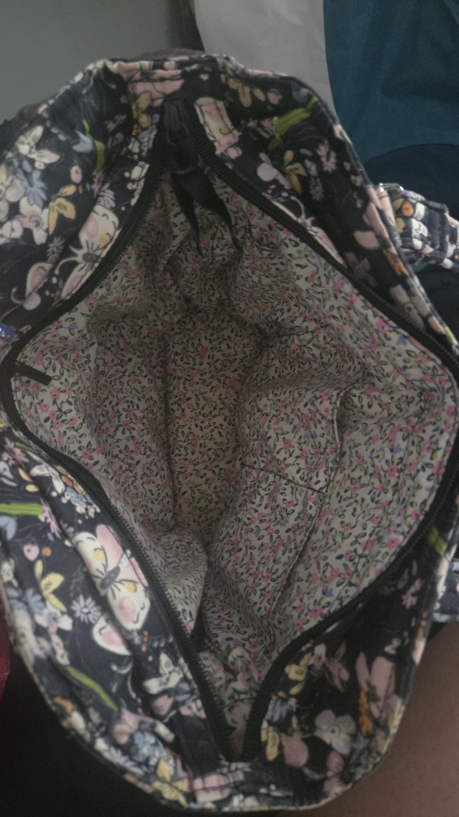 Floral Butterfly Large Tote Bag Zip Top, Wristlet, Lined w/ Inner Pockets