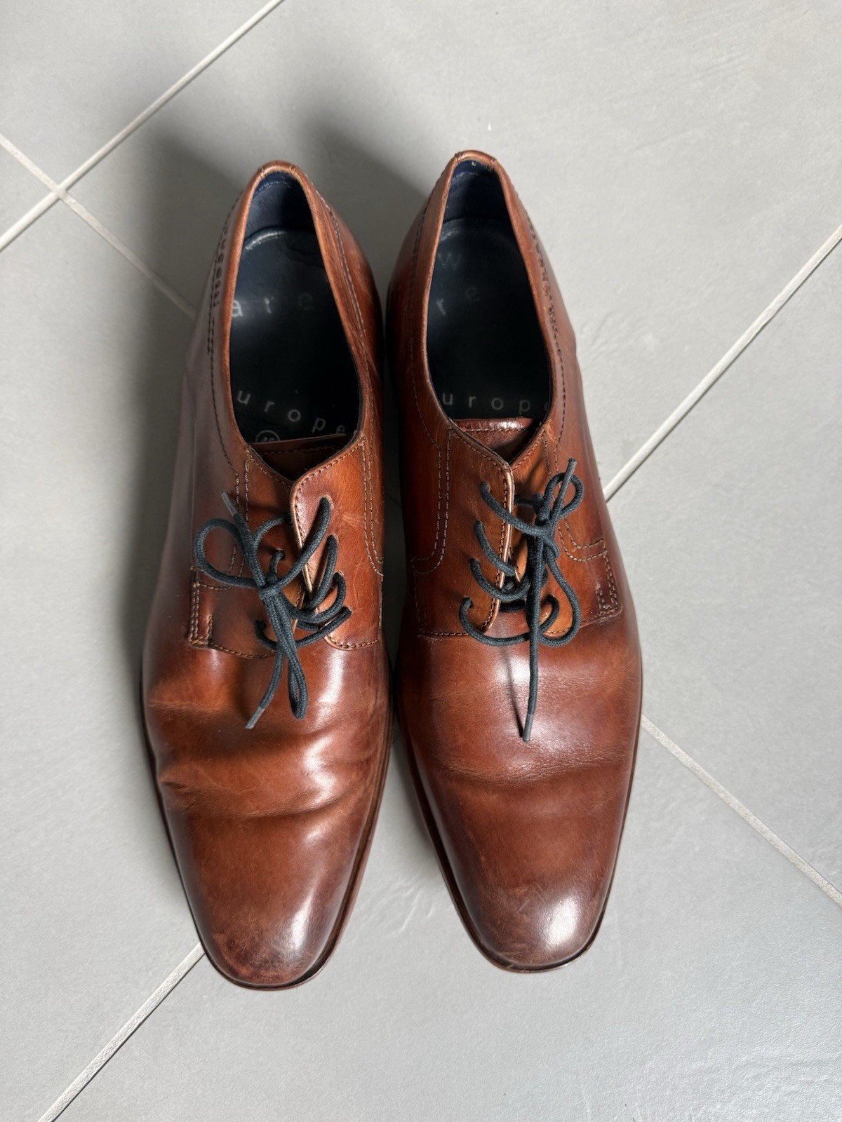 Bugatti Men’s Brown Leather Oxford Dress Shoes Square Toe Lace-Up US 12.5