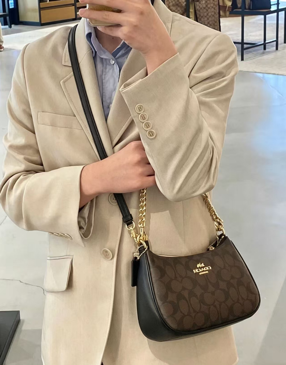 NWT COACH CA548 Teri Shoulder Bag In Signature Canvas/Gold/Brown Free