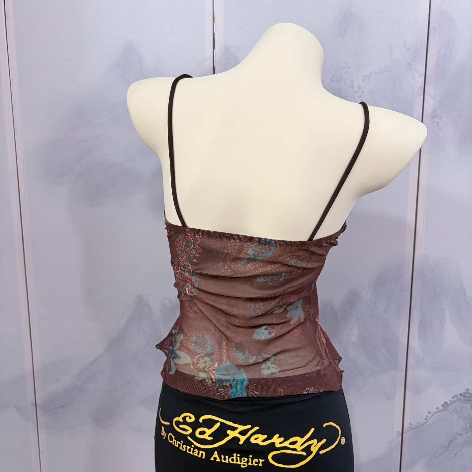 Vintage Floral Mesh Tie Front Cami Top