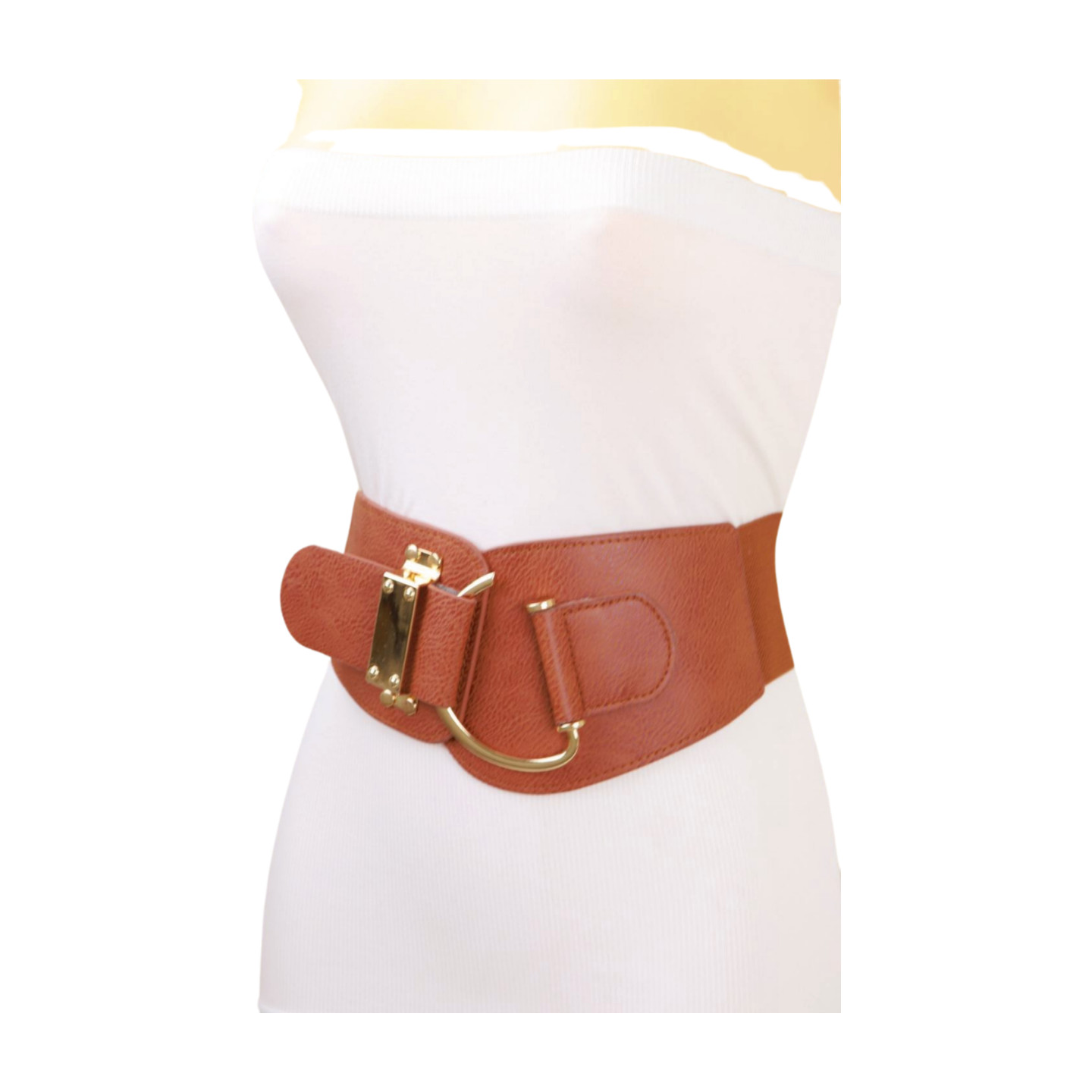 Women Hip High Waist Hook Buckle Chocolate Brown Color Elastic Band Belt M L