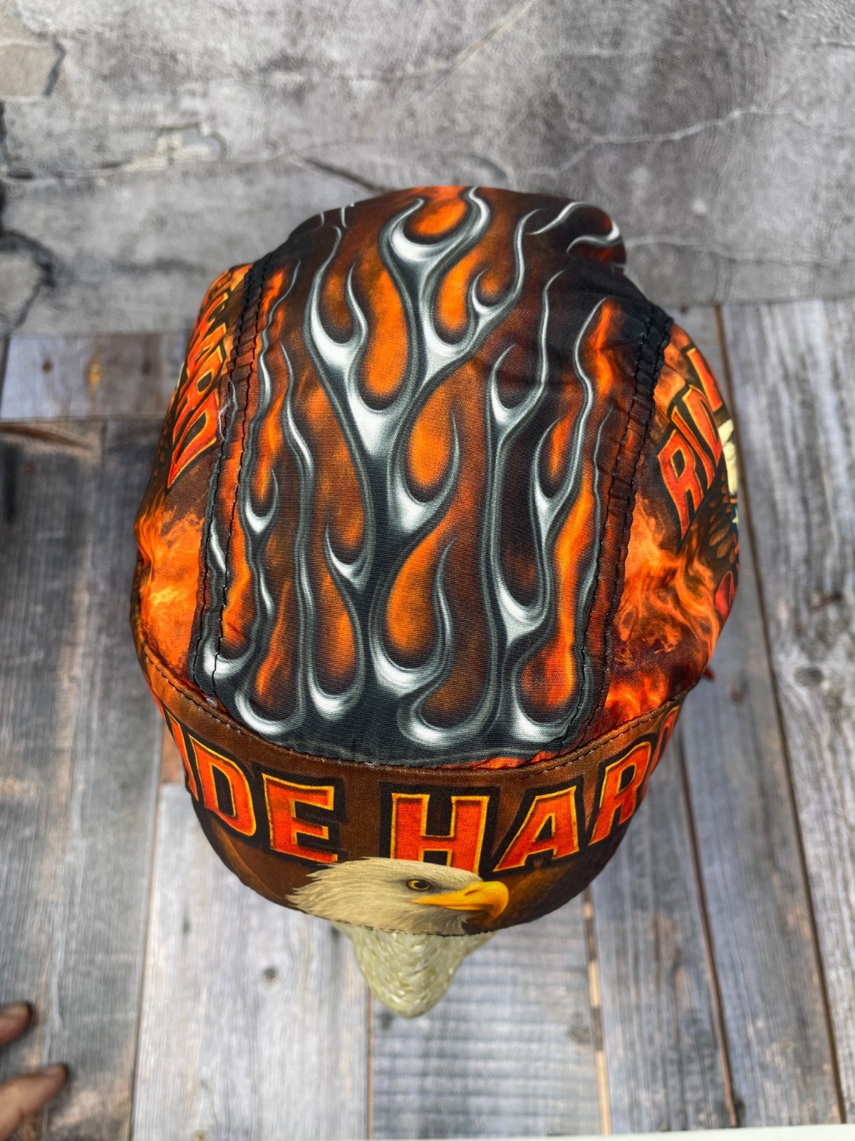 Black Orange Ride Hard Fast Platinum Durag Doo Rag Skull Cap Sweatband Biker