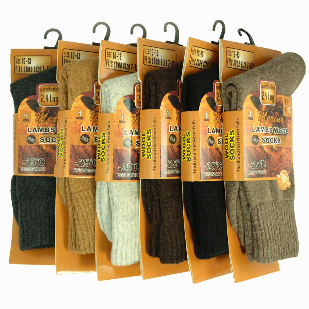3-12 Pairs Mens Winter Merino Lambs Wool Warm Soft Thermal Crew Socks Size 10-13