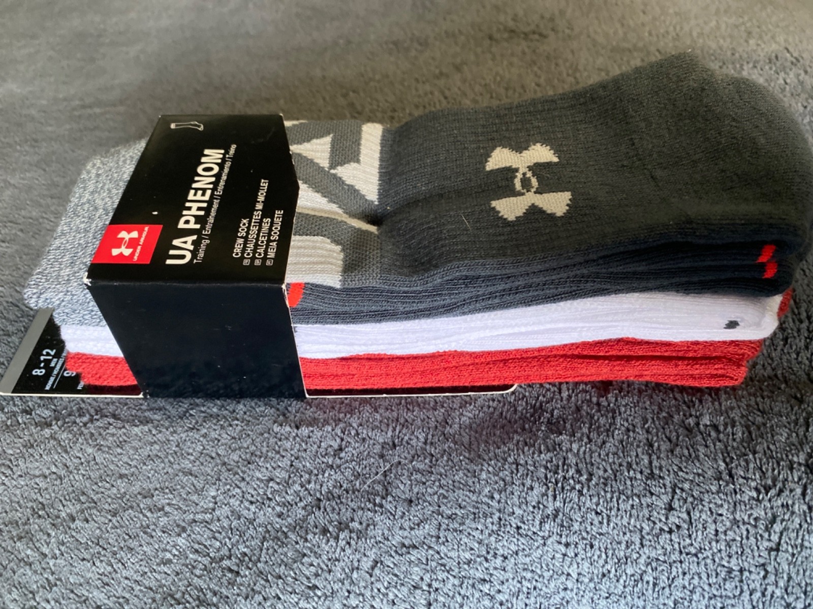 Under Armour UA Phenom Training Crew Socks (3 Pack) Men’s 8-12 Large Red NEW