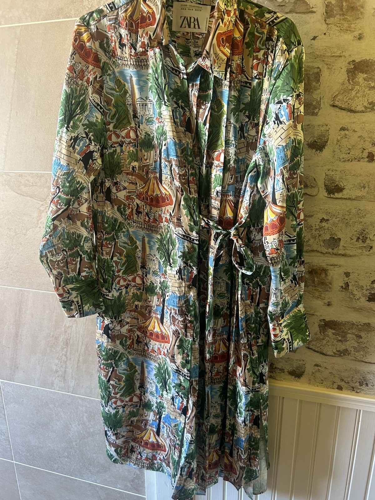 Zara Studio Paris Print Shirt Satin Dress Size M 12-14