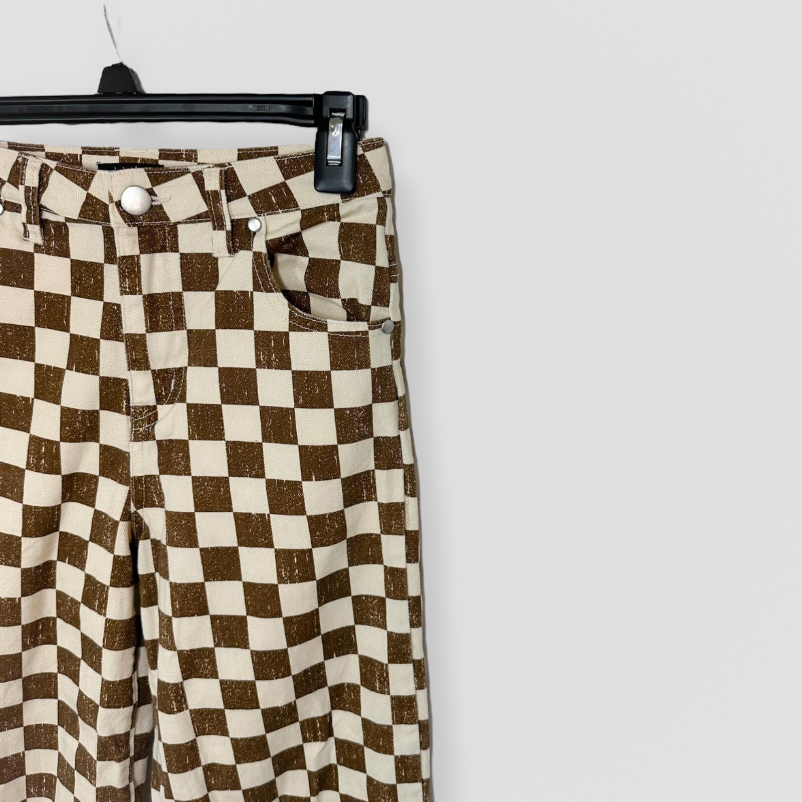 Originality Size Medium Demi Brown & White Checkered High Waist Trousers Y2K