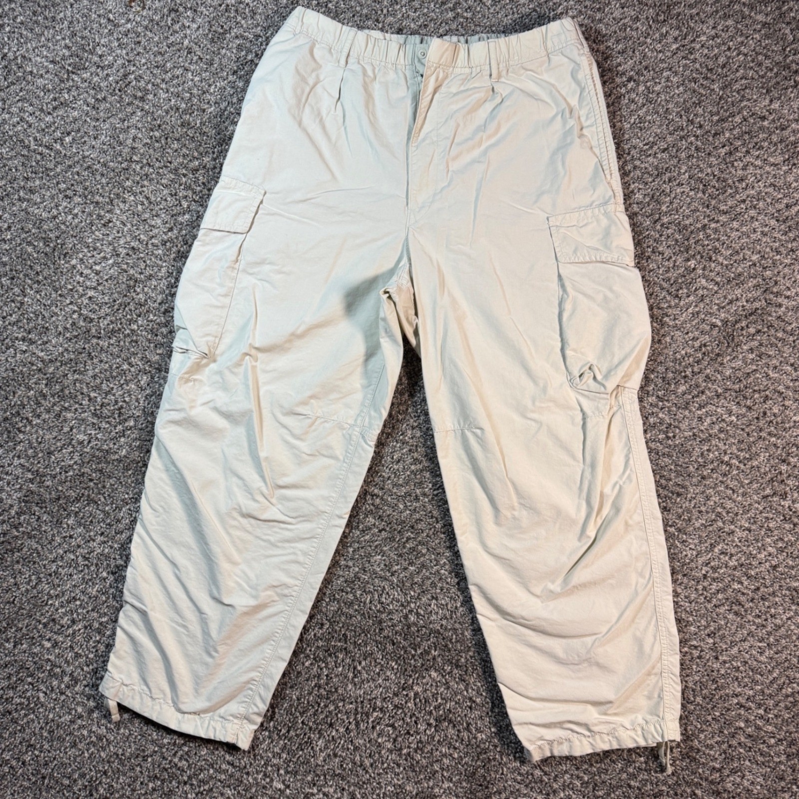 Uniqlo Mens Large Cargo Utility Pants Beige Cotton