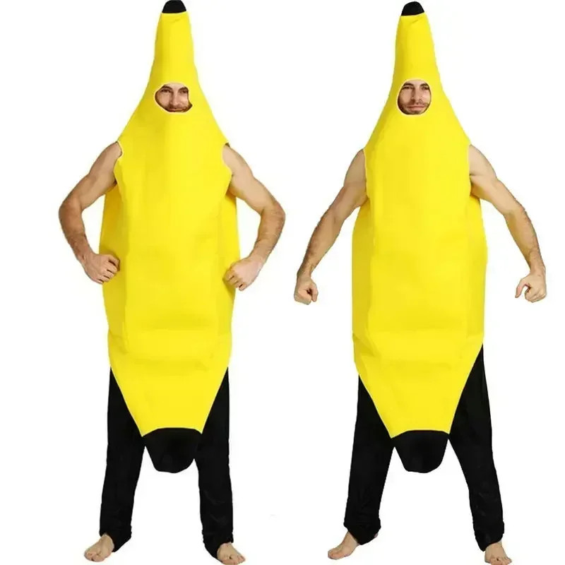 Adult Kids Unisex Funny Banana Cosplay Costume Suit Yellow Halloween Fruit Fancy
