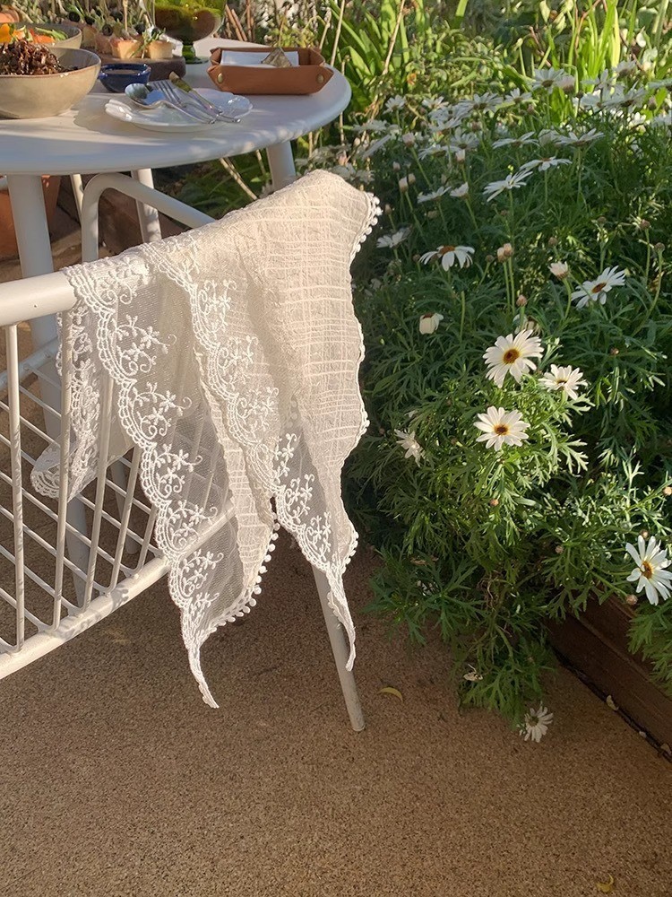 French Lace Triangle Head Scarf – Retro Hair Wrap ,Lightweight Summer Headband