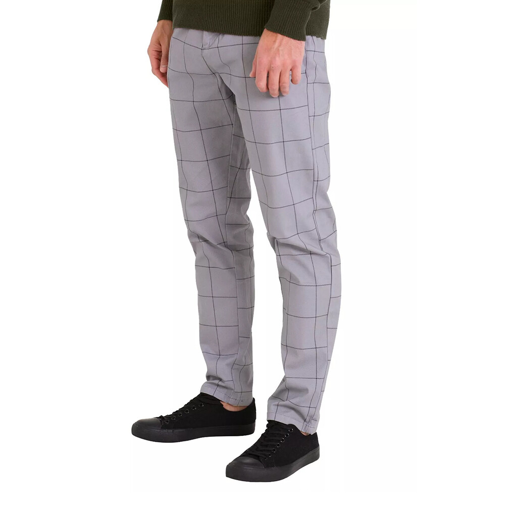 Mens Slim Fit Check Cotton Formal Smart Office Work Pants Professional Style