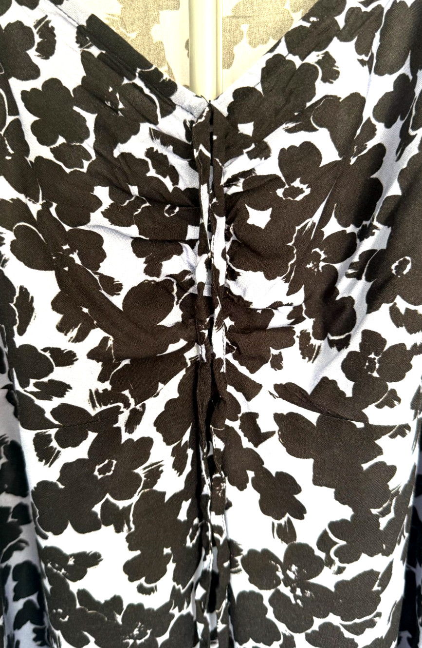Dorothy Perkins Size 20 Blue Black Floral Milkmaid Puff Sleeve Ruched Top Blouse