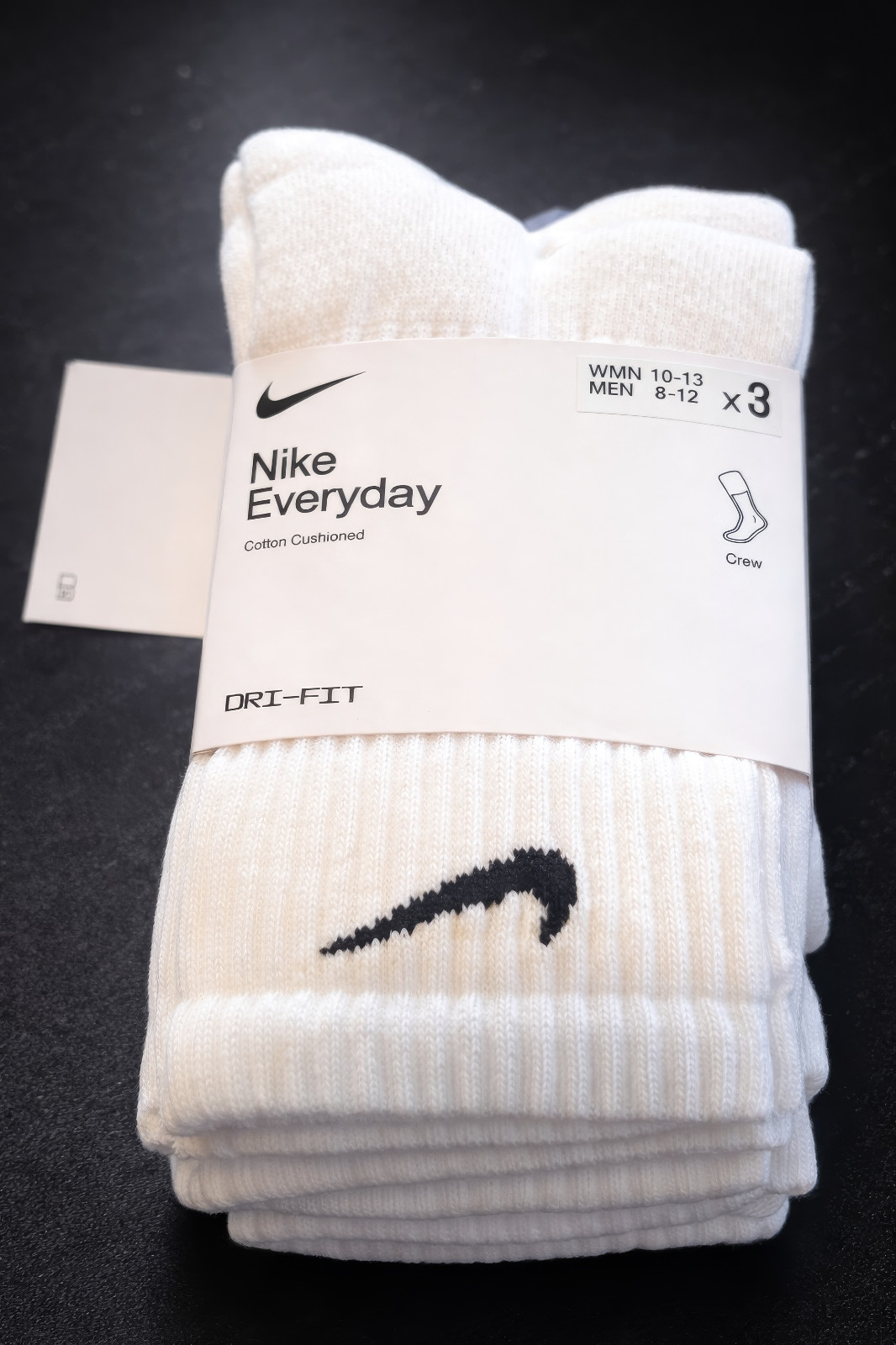 OUTLET ! Nike Dri-FIT Crew Socks 3 Pairs White Cushioned Unisex Multiple Sizes