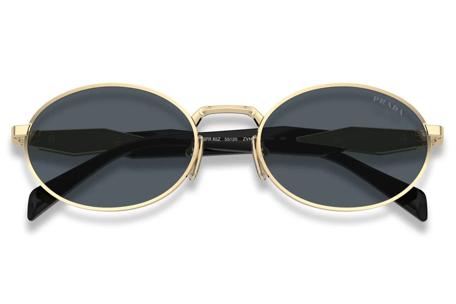 PRADA PR 65ZS ZVN09T Gold Black Oval Frame Grey Lenses Sunglasses 55mm New