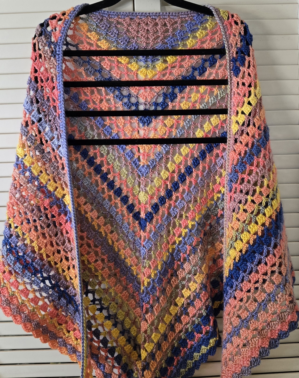Handmade Crochet Triangle Shawl Wrap – Multicolor Summer Fun – 74″ X 36″ New