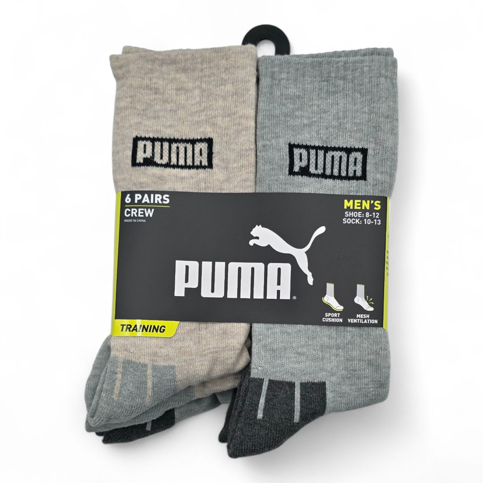 mens puma Crew Socks 6 pairs sport athletics sports cushion, mesh ventilation