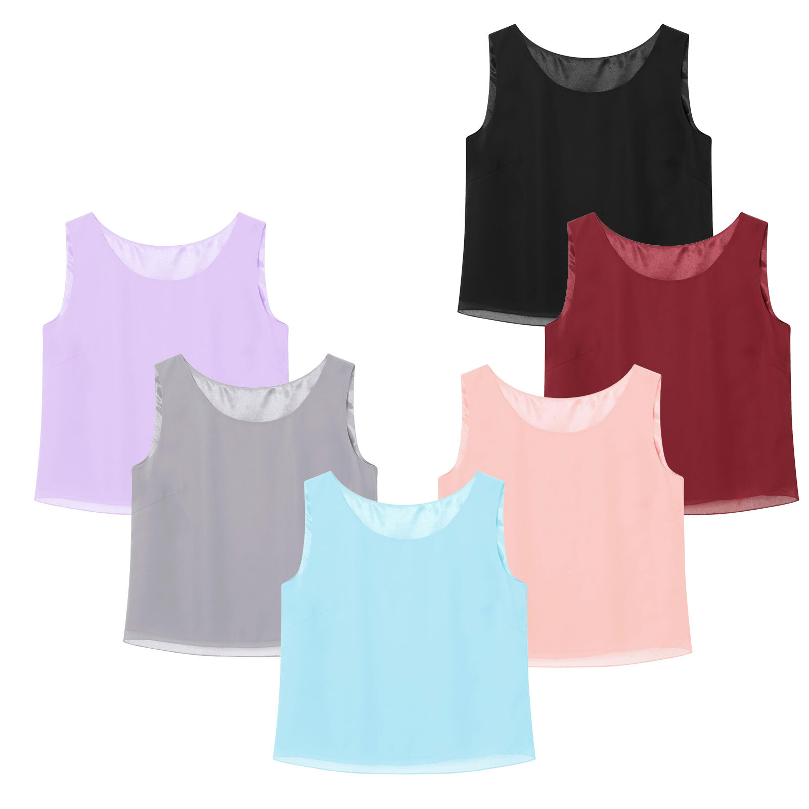 US Women Round Neck Vest Tops Summer Chiffon Layer Tank Top Loose Fit T-Shirts
