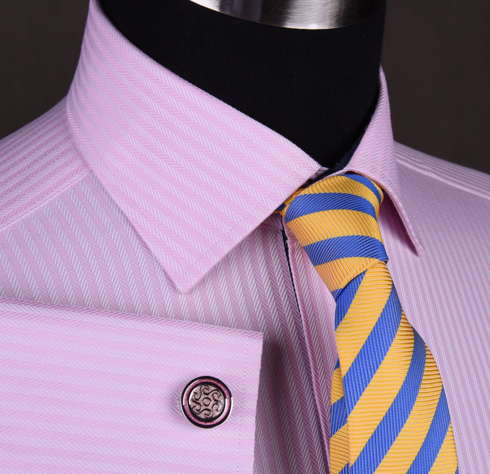 Pink Herringbone Formal Business Dress Shirt Contrast Floral Sexy Boss Design