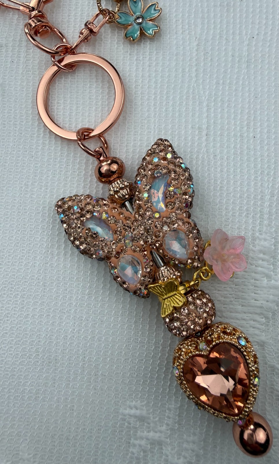 Hand made beaded key chain/Bag charm! Bling. Butterfly. Gifts. Basket filler.