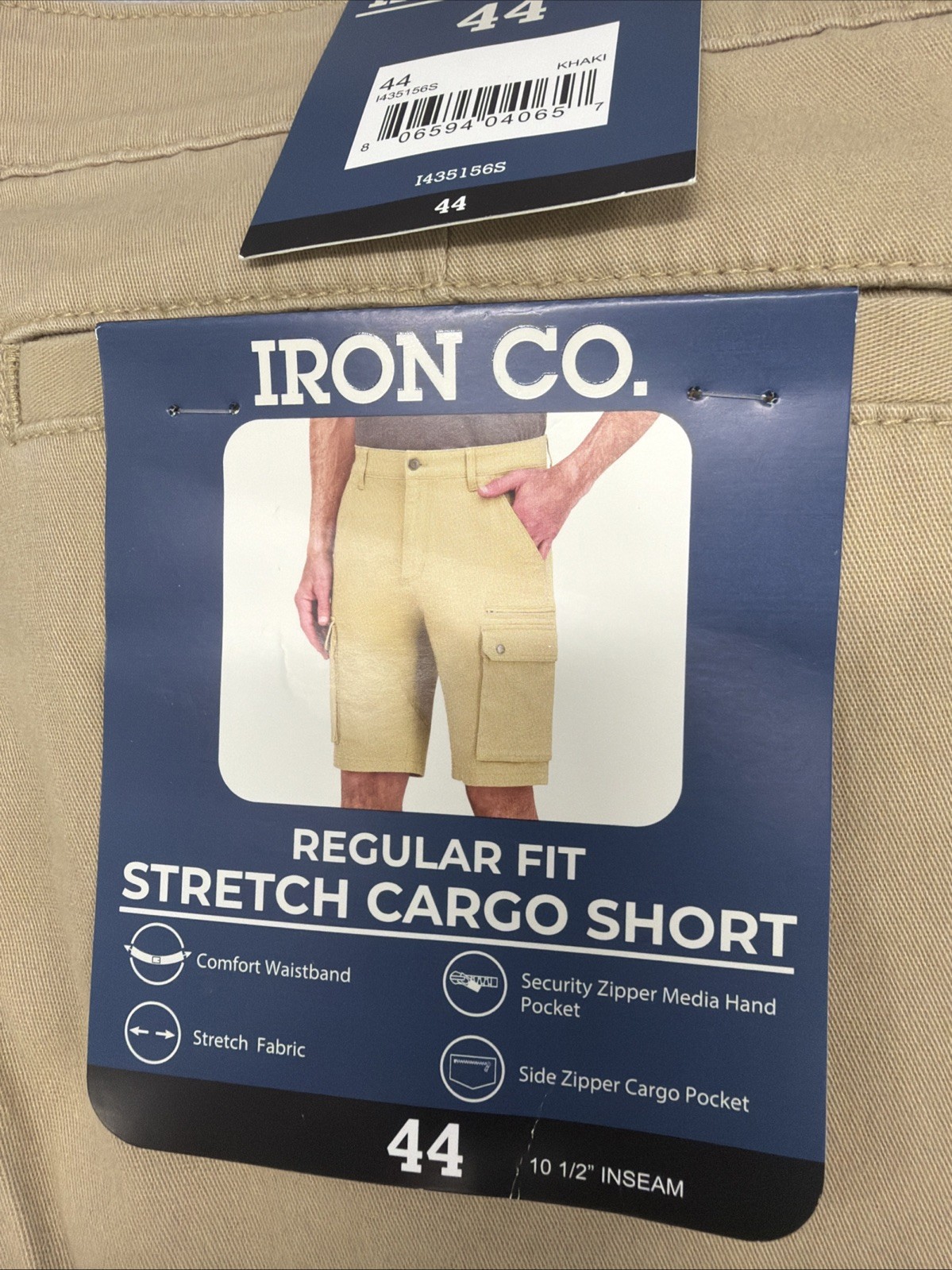 Men’s Iron Co Stretch Cargo Shorts, Khaki Size 44, Regular Fit