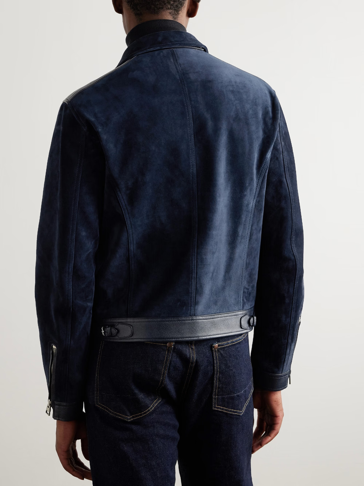 Blue Cafe racer Leather Jacket for Men Pure Suede Custom Made Size S M L XL XXL