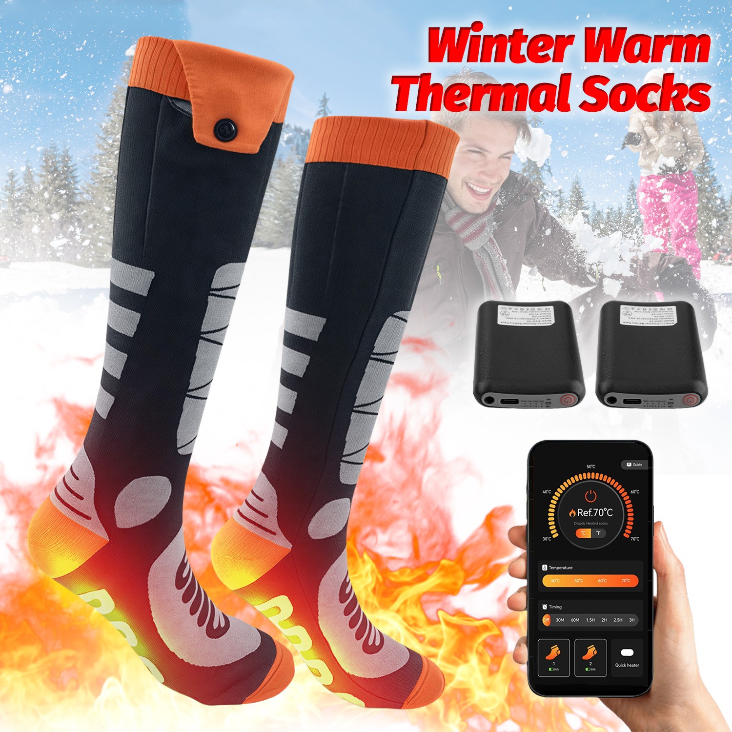 Electric Heated Socks Rechargeable Battery Men Women Winter Foot Warmer