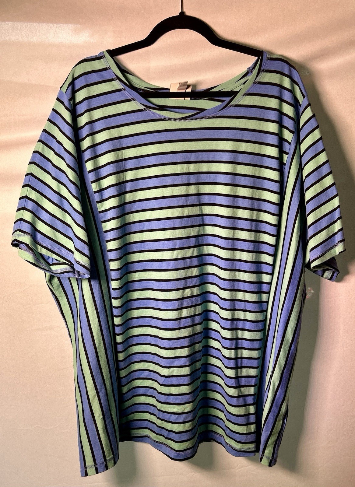 Ulla Popken Cotton Top 24/26 With A Sporty Feel In Green, Blue and Black Stripes