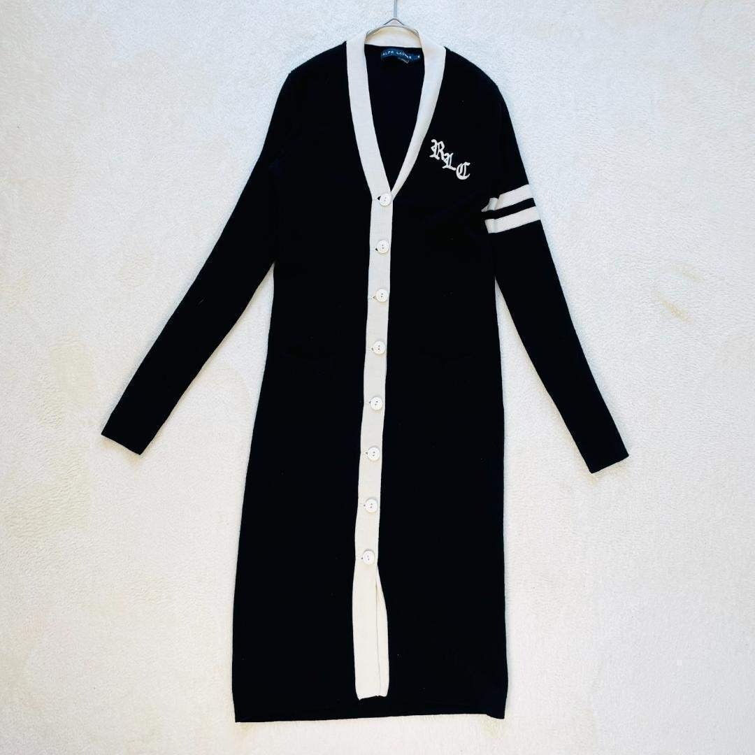 Ralph Lauren Long Cashmere Blend Cardigan Black M Logo Japan