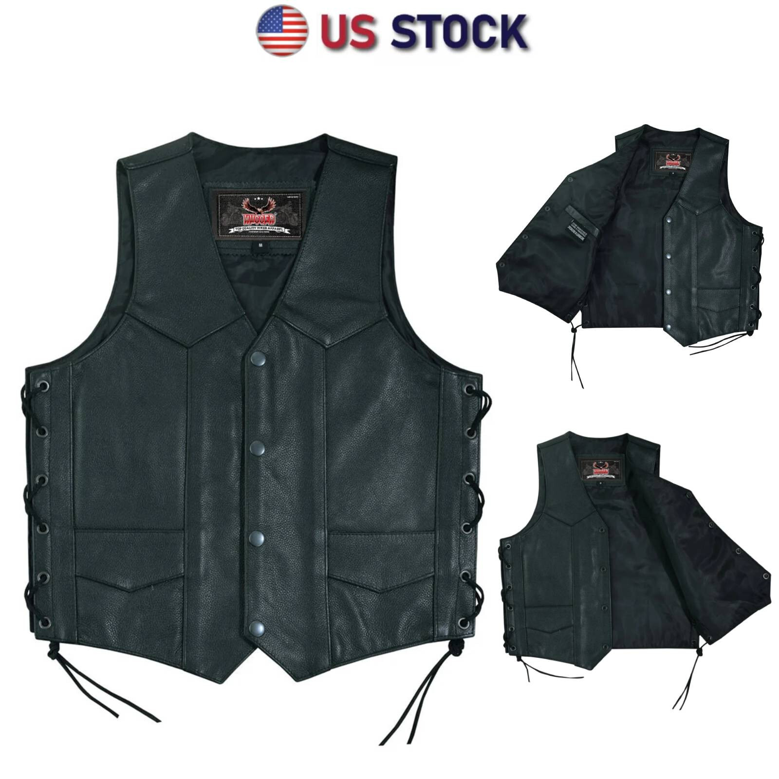 Kids Traditional Motorcycle Black Toddler Cowhide Leather Vest Laceup Biker Boys