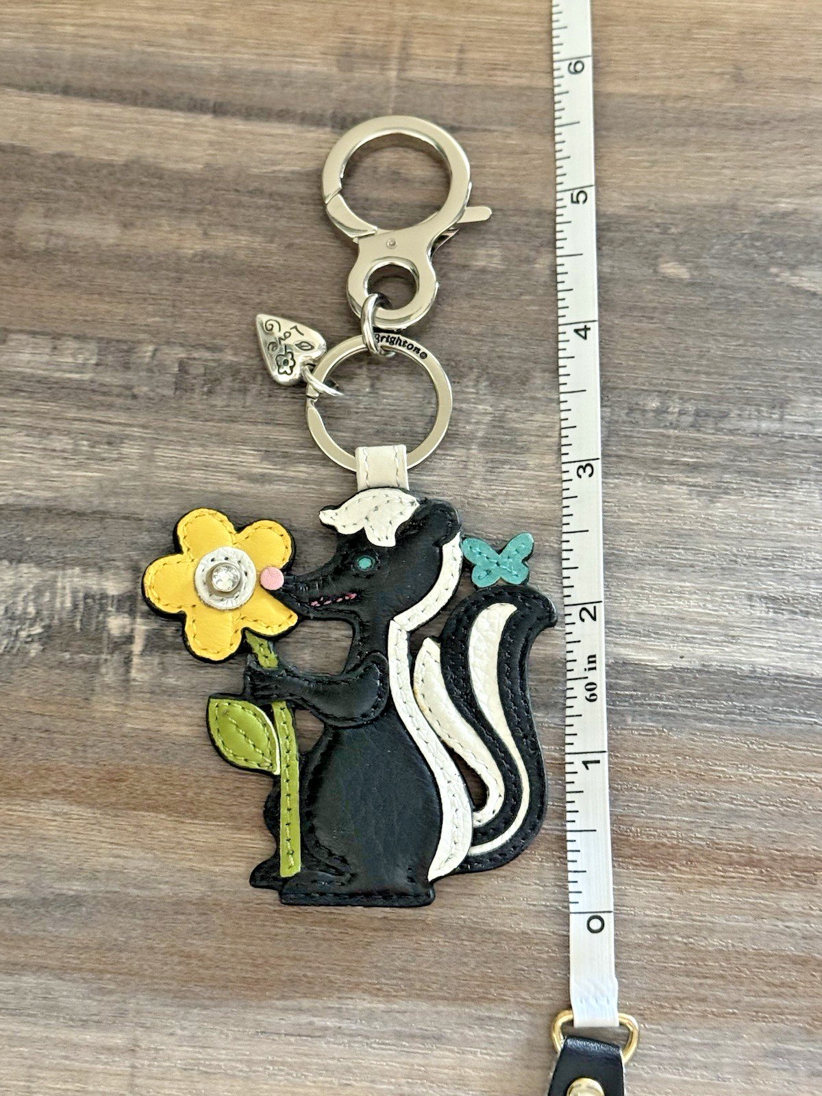 Brighton Posy Skunk Black White Yellow Flower Leather Purse Charm, Handbag