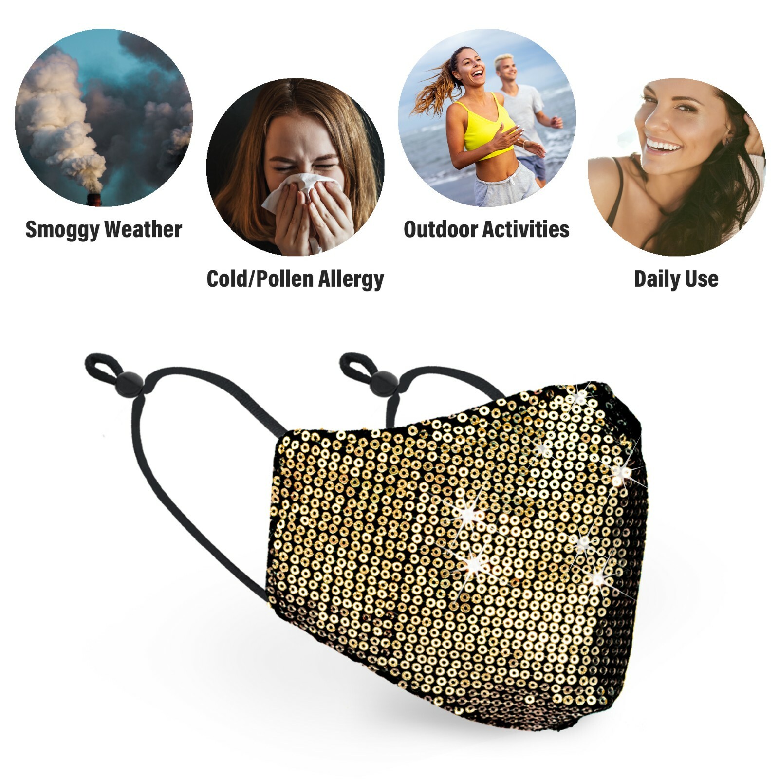 Sequin Glitter Fabric Shiny Fashion Bling Face Mask Washable Reusable USA Seller