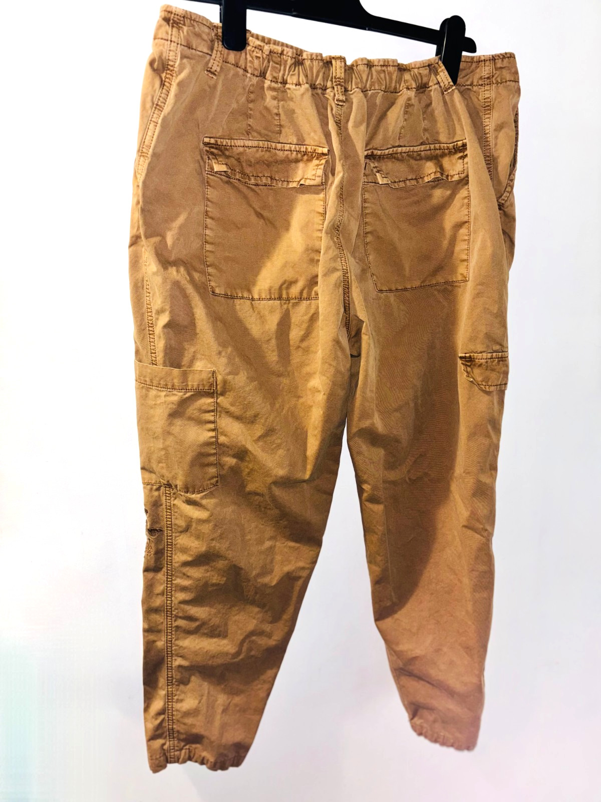 TU 100% Cotton Camel Elasticated Waist Embroidered Combat Trousers, Size – 18