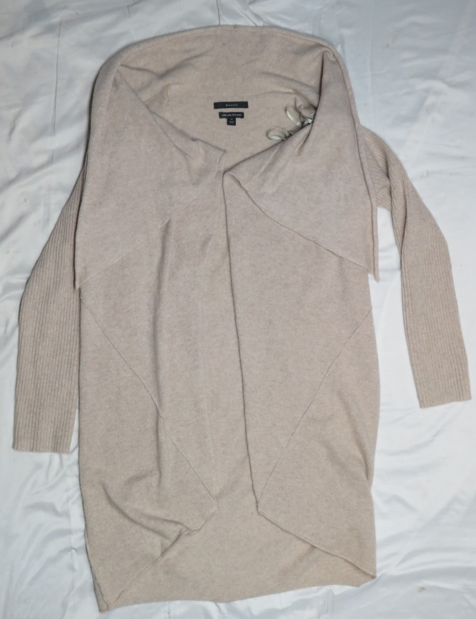 TAHARI WOMENS US M OATMEAL HEATHER SWEATER CAPE WRAP LONG 100% CASHMERE 2-PLY