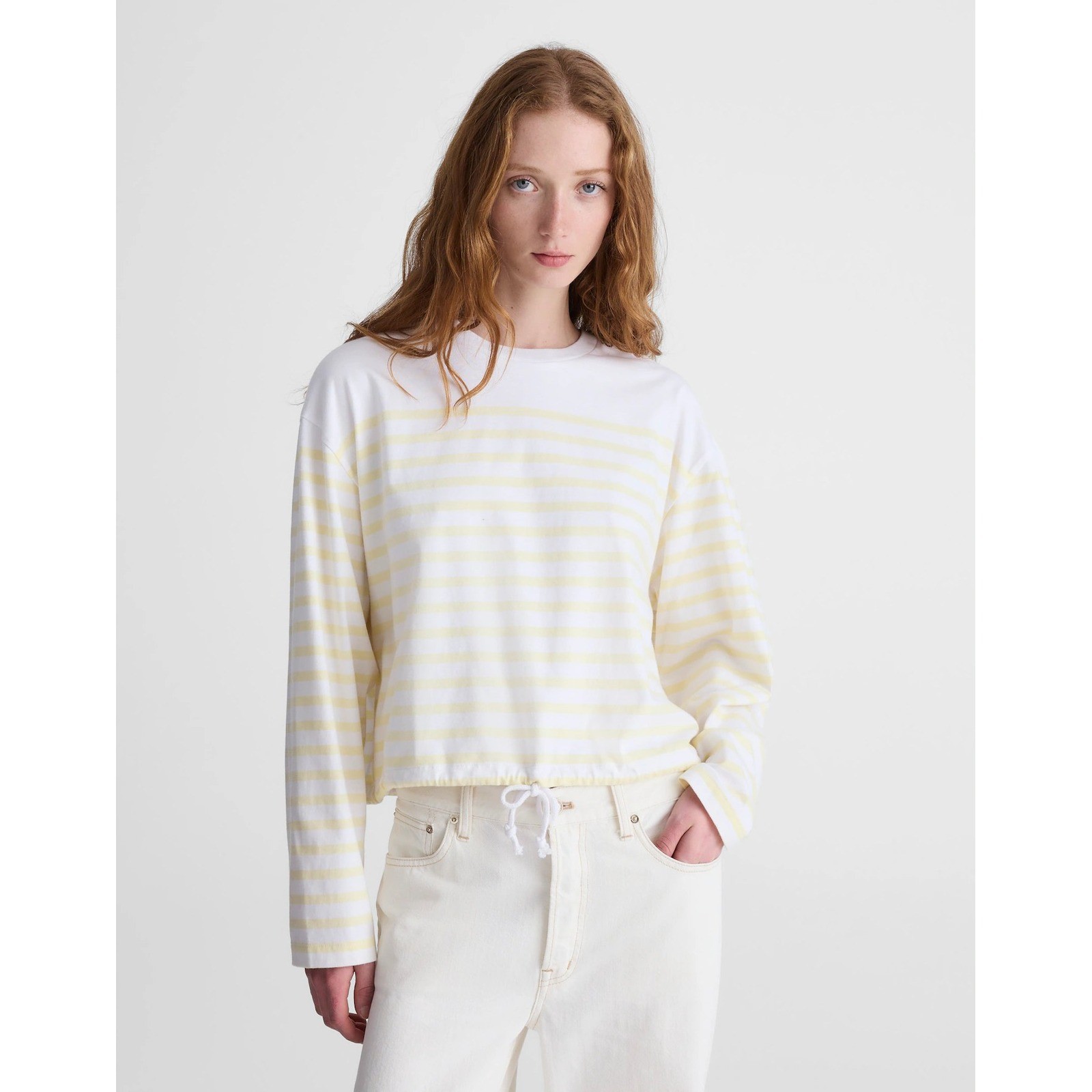 NWT Madewell The Perfect Tie-Waist Tee Allday Jersey Sheer Pineapple Striped SM