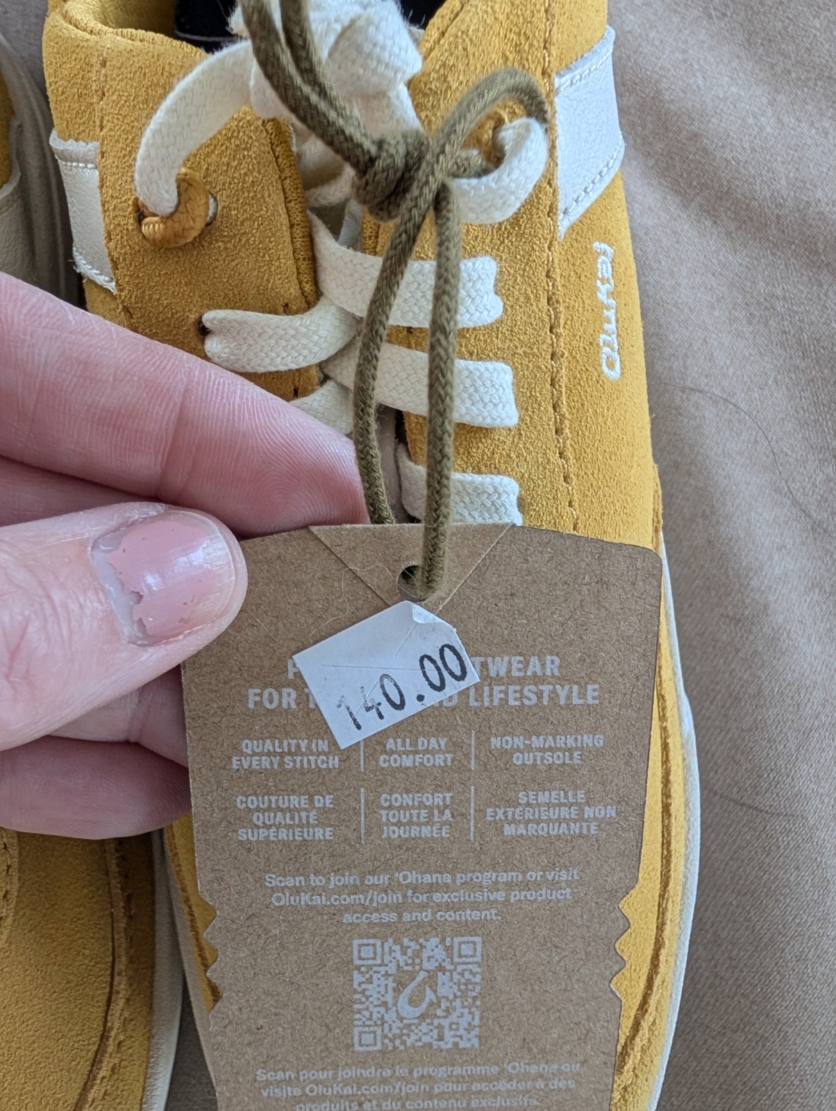 Olukai HA’UPU Mustard/Off White Leather Tie Sneakers Women’s Size 7 RET $140