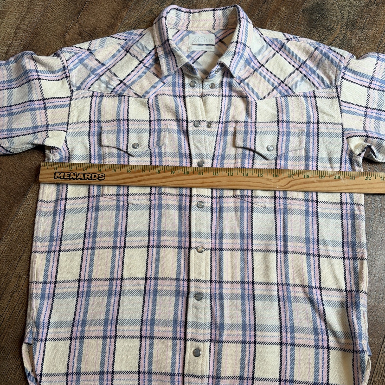 J Crew | 100% Cotton ‘Relaxed Fit’ Blue & Pink Plaid Pearl Snap Oversize Flannel