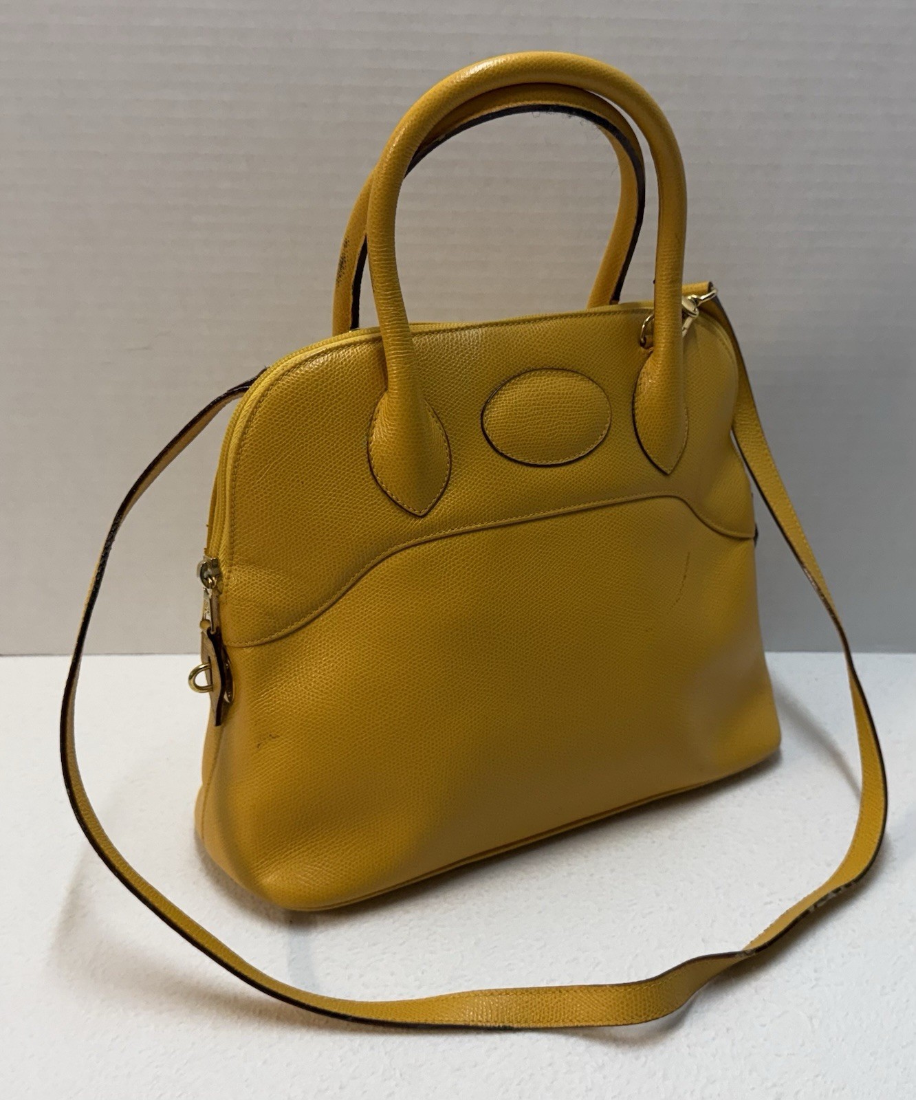 Vintage 80s-90s Stefano Bravo Yellow Leather Italy Bolide-Style Dome Satchel Bag