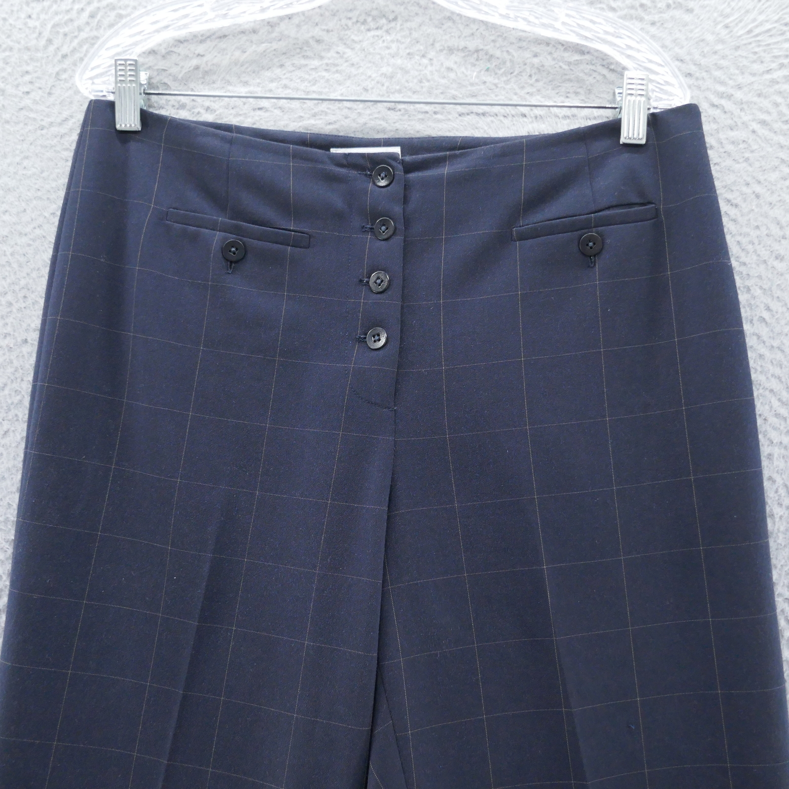 Talbots Collection Womens Plaid Dress Pants 12 Blue Stretch Four Button Career