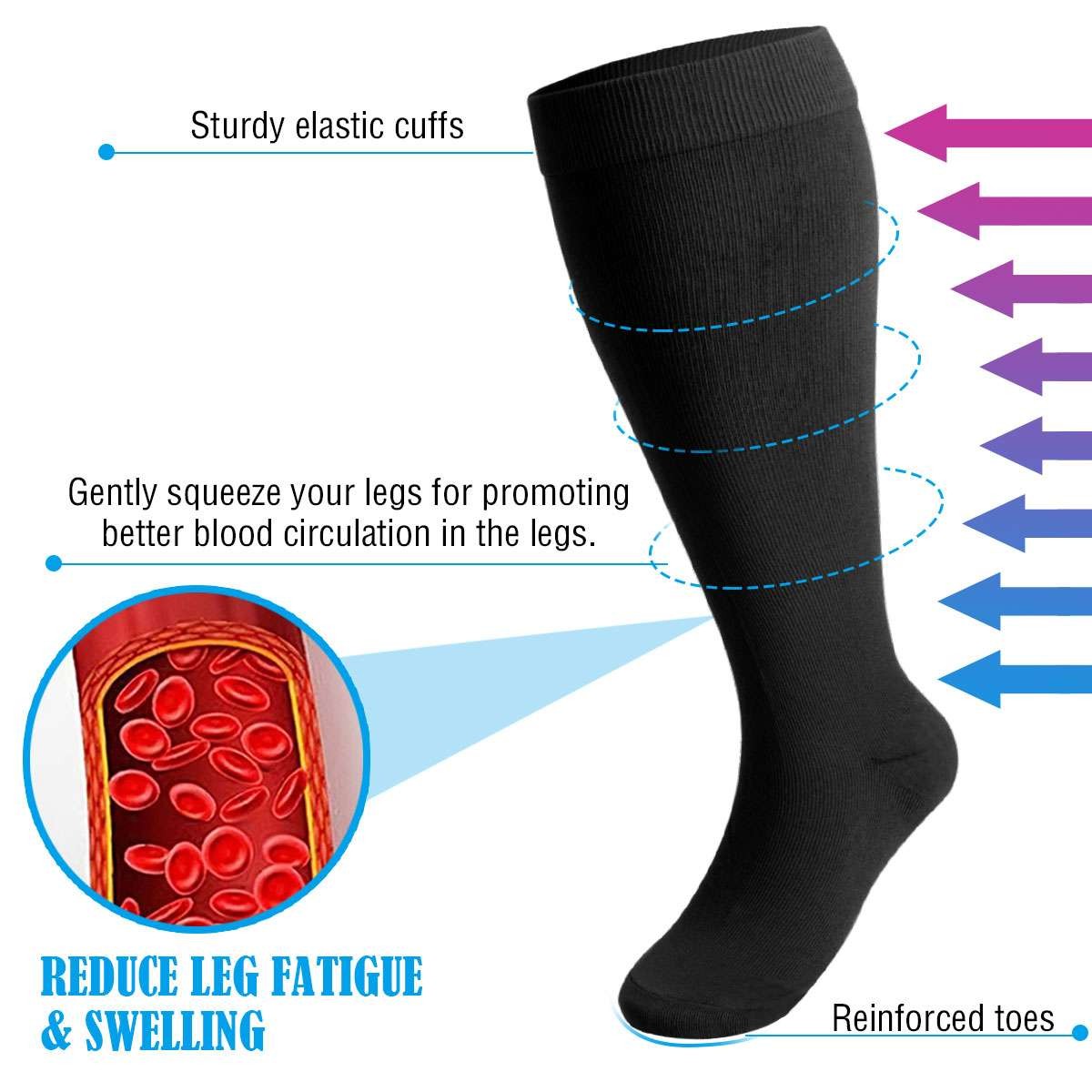 S-4XL Compression Socks 20-30 mmHg Medical Knee High For Women & Men Circulation