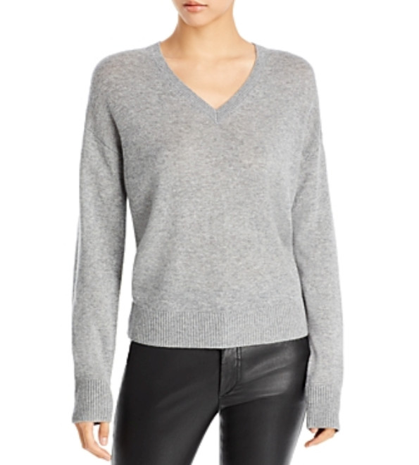 Theory Women’s Long Sleeve V-Neck Husky Cashmere Pullover Sweater Grey Sz L 5636