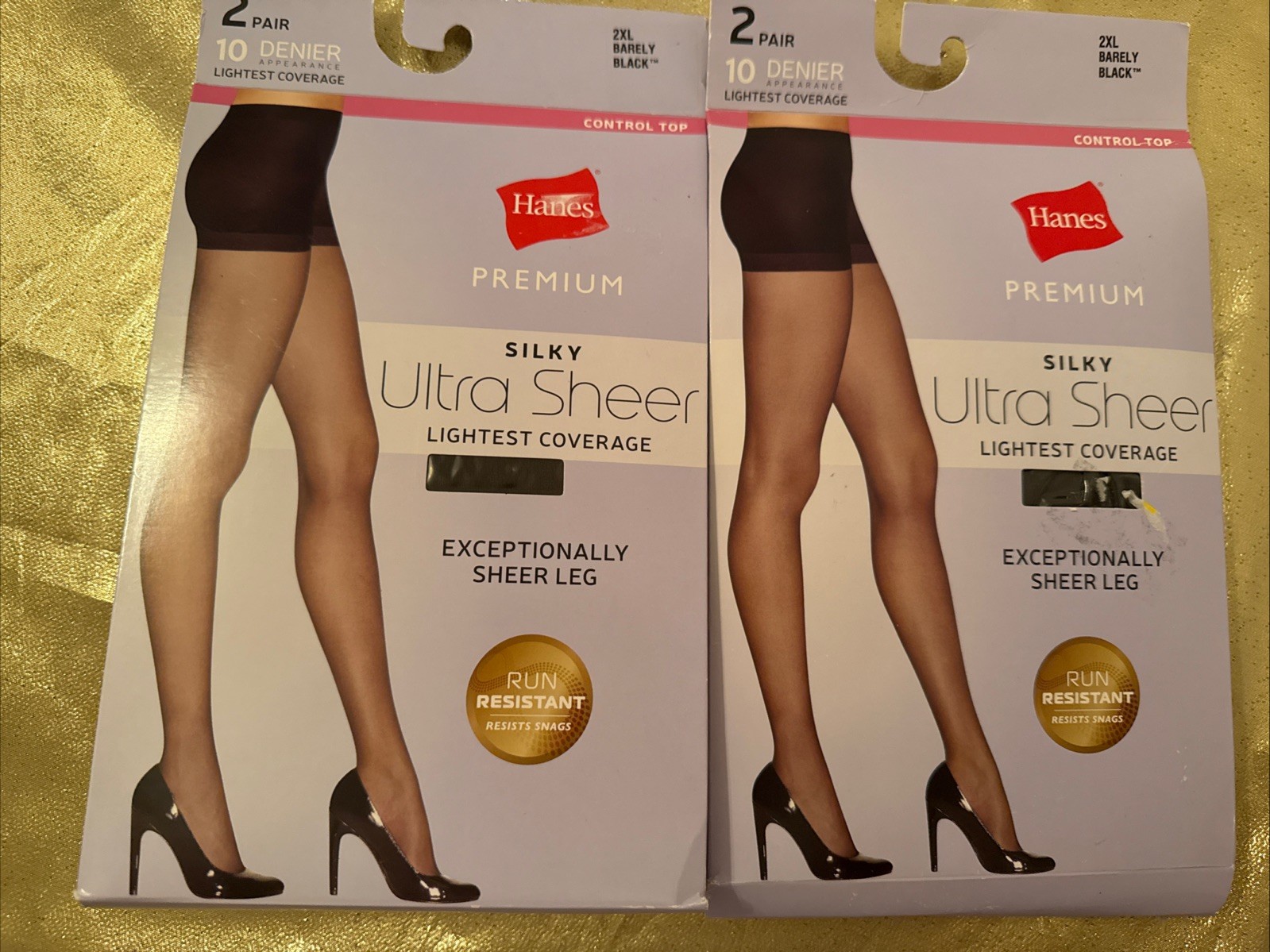 Hanes 2 Packs (4 Pair) Control Top Ultra Sheer Barely Black 10 Denier Size 2XL