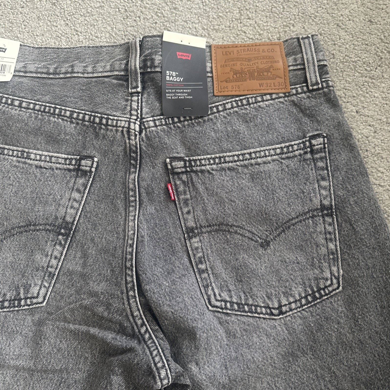 Levi ‘s Premium Men’s 578 Baggy Throughout Denim Jeans Sz. 32Wx30 Gray New
