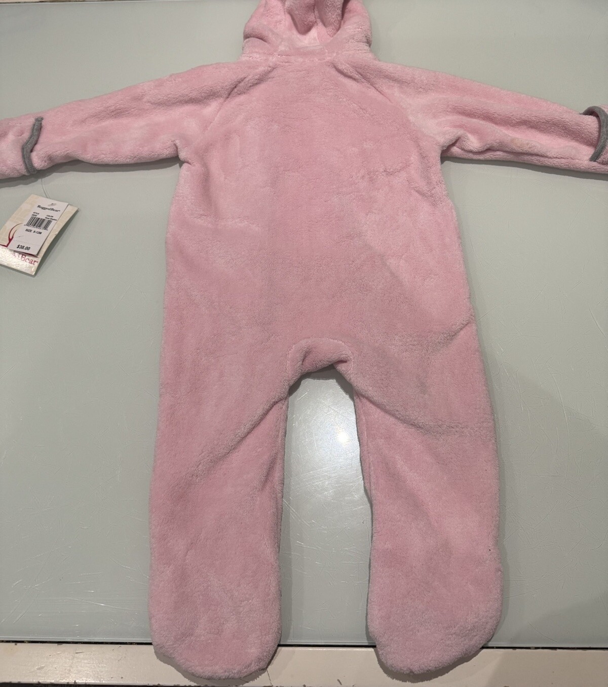 NWT Rugged Bear Hooded Sherpa Coverall, Size 9-12 months, pink foam $38.00
