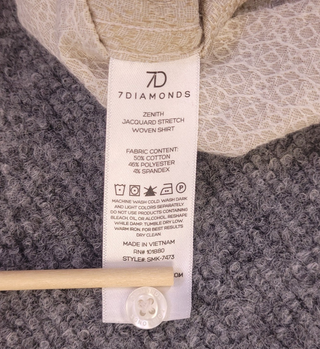 7D 7 Diamonds Zenith Jacquard Stretch Woven Shirt Mens XL Beige Peach Tone