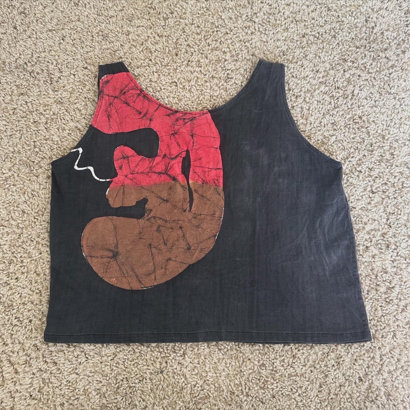 Women’s size M Handmade Indonesian Tank Soft 100% Cotton Abstract Red Black