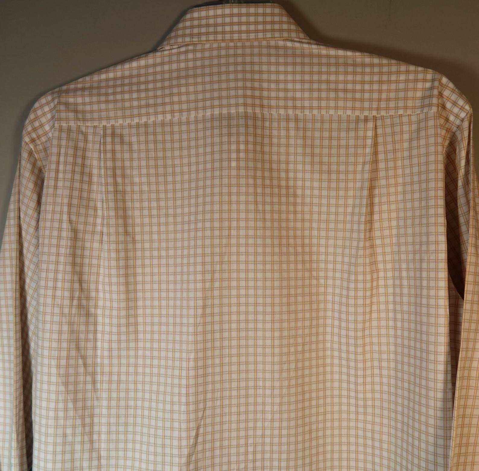NWOT Hugo Boss Mens 16×32/33 Sharp Fit Dress Shirt Beige White Plaid 100% Cotton