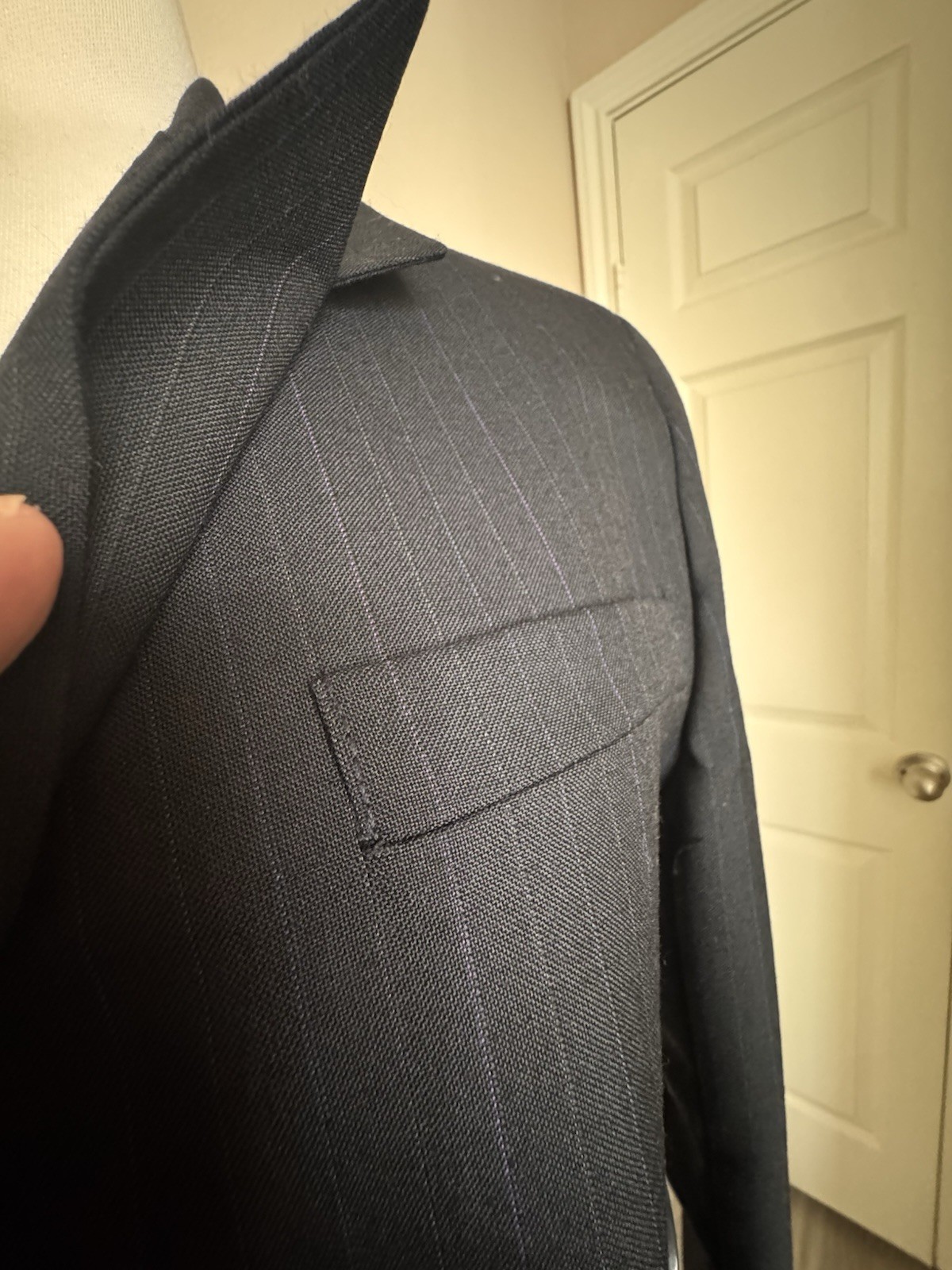 Vintage Christian Dior Pinstripe Wool Blend Pantsuit Doubl Breasted Blazer Sz 16