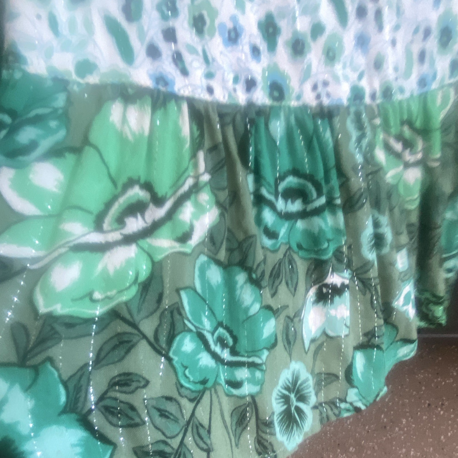 Spell & the Gypsy Green Floral V-Neck Bell Sleeve Ruffle Blouse, size small