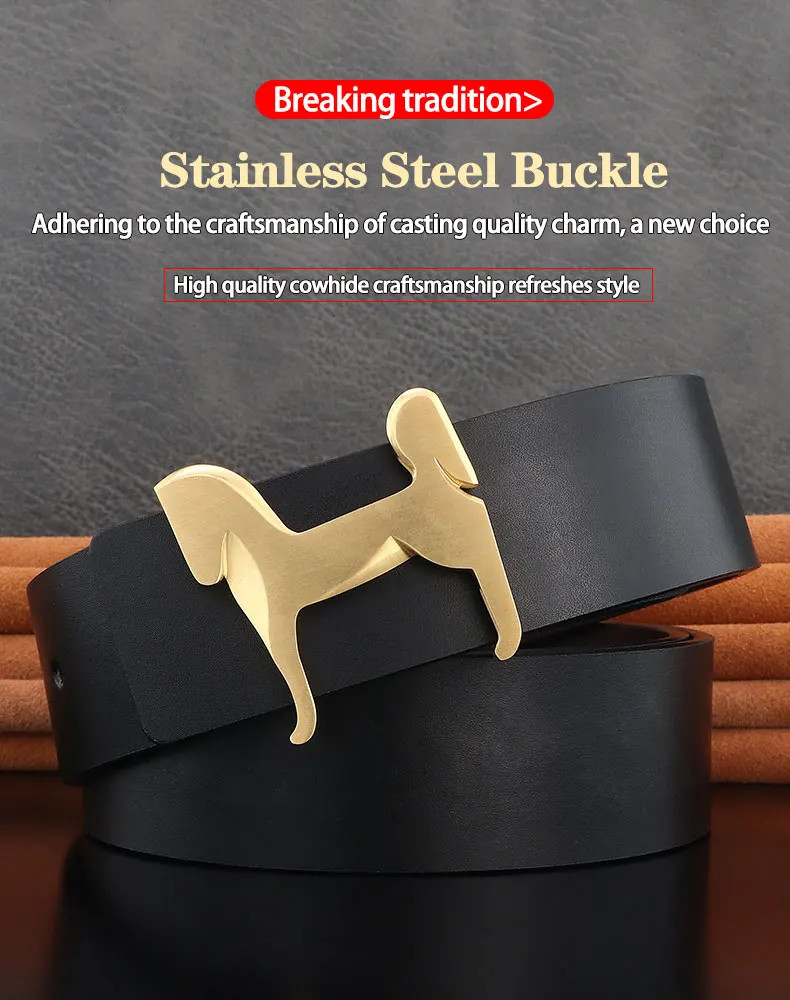 Genuine Leather Belt 3.8cm Slide Buckle Stainless Steel Horse Men Waistband