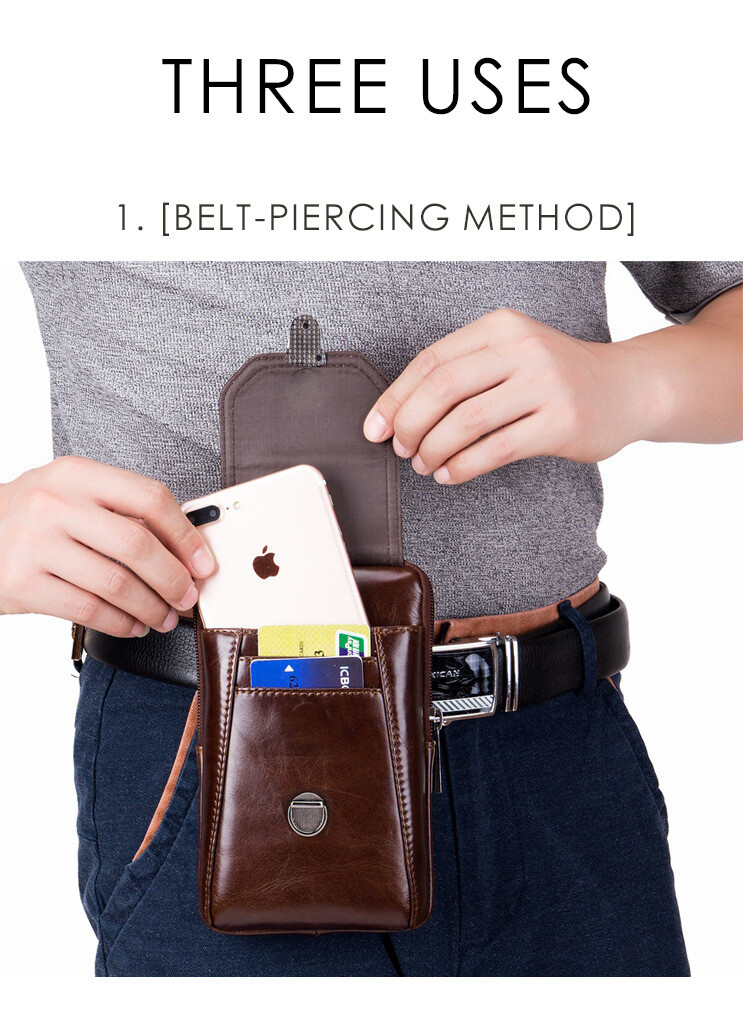 Retro cowhide leather men’s single shoulder crossbody bag cell phone waist bag