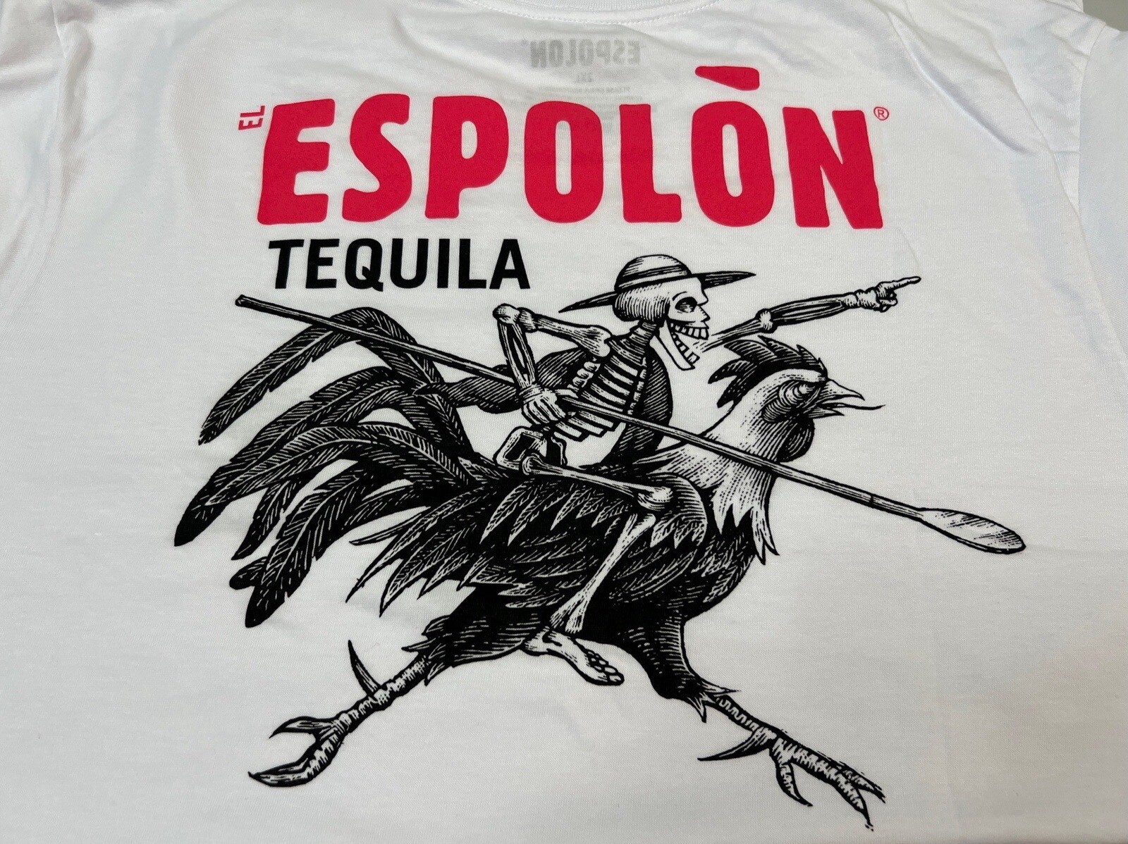 El Espolon Tequila 2XL T-Shirt White XXL Promotional Skeleton & Rooster Agave